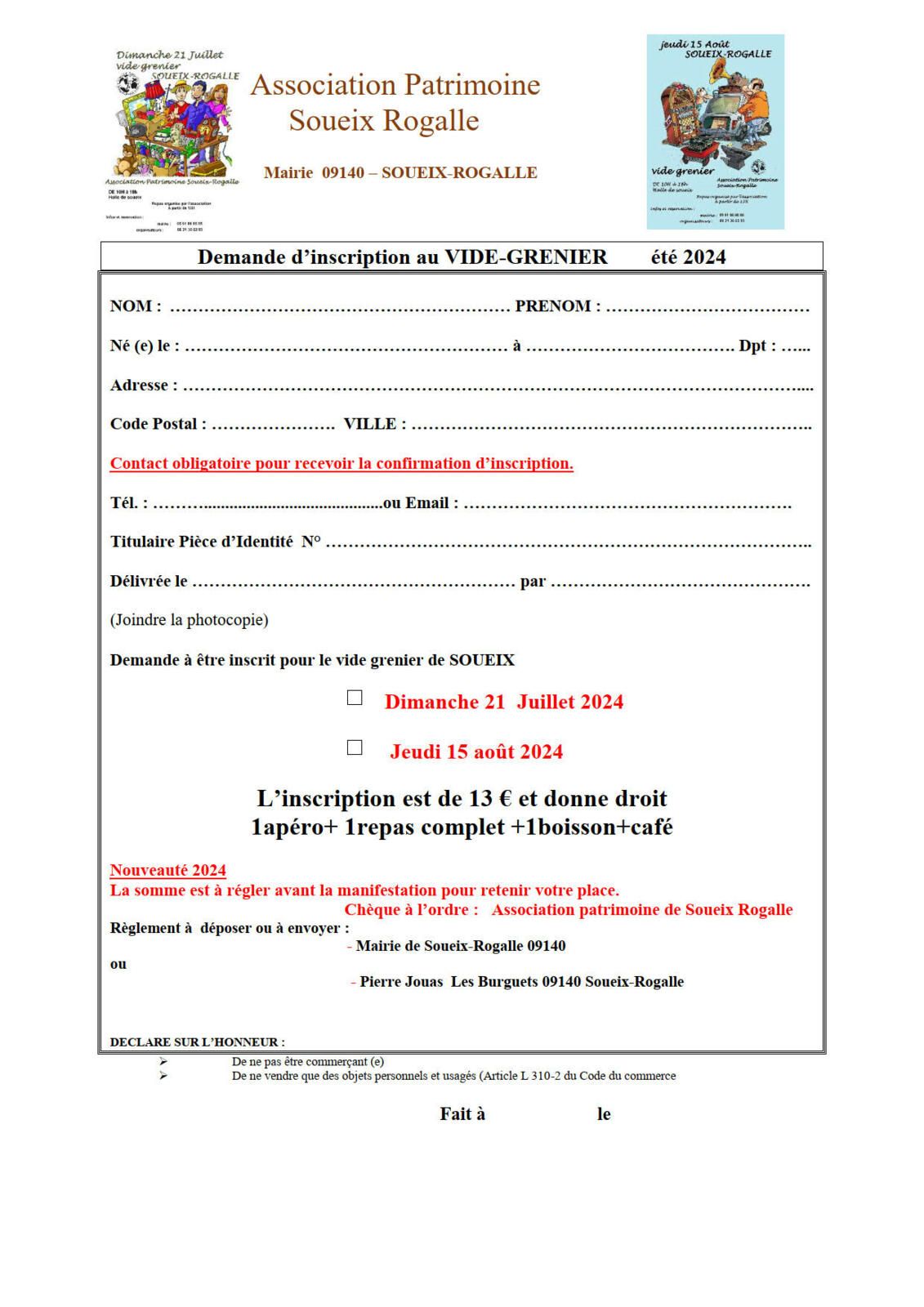 VIDE GRENIERS 21 JUILLET 2024