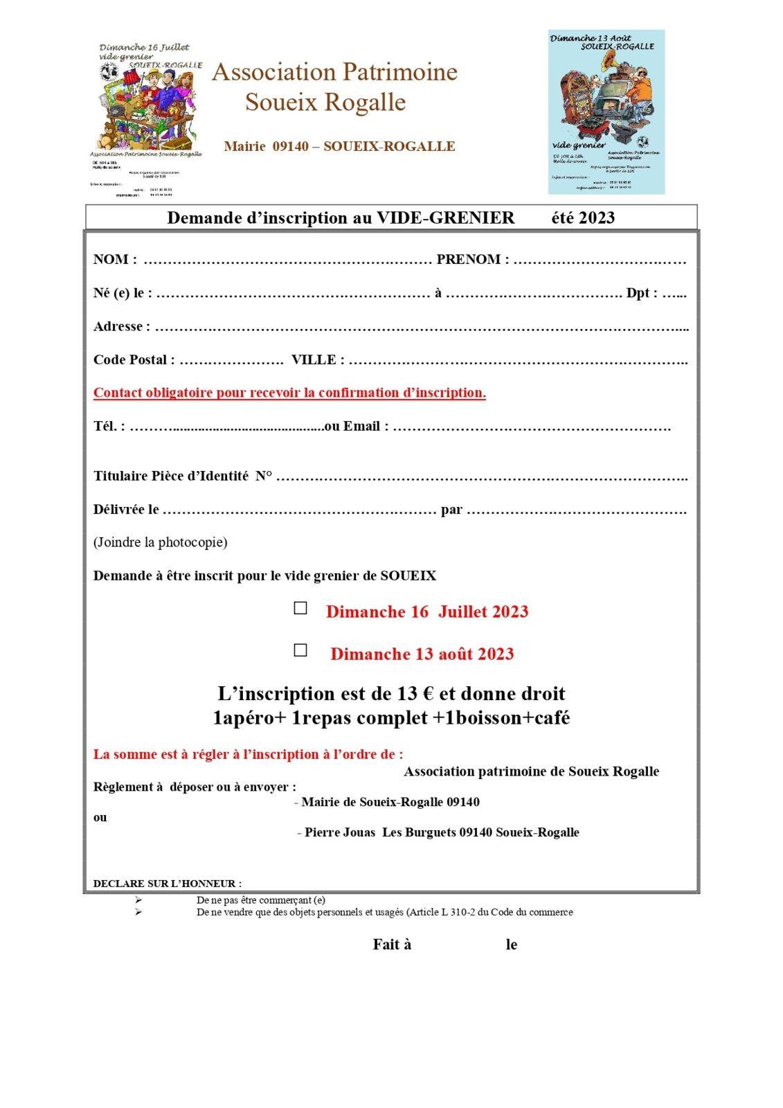 VIDE GRENIER DIMANCHE 16 JUILLET