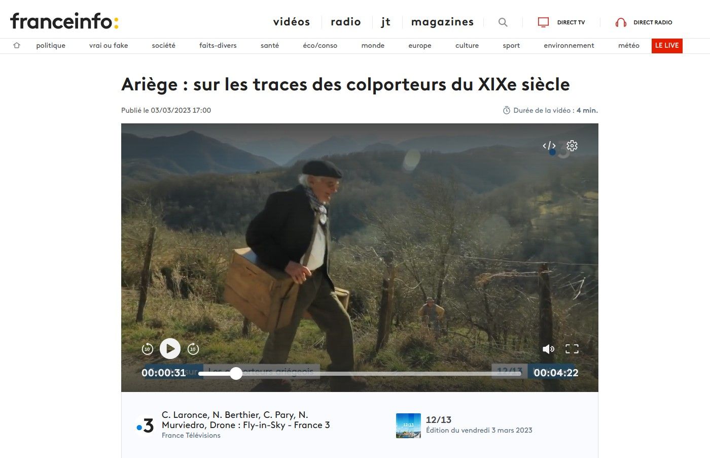 Reportage France 3 :Les colporteurs de Soueix Rogalle