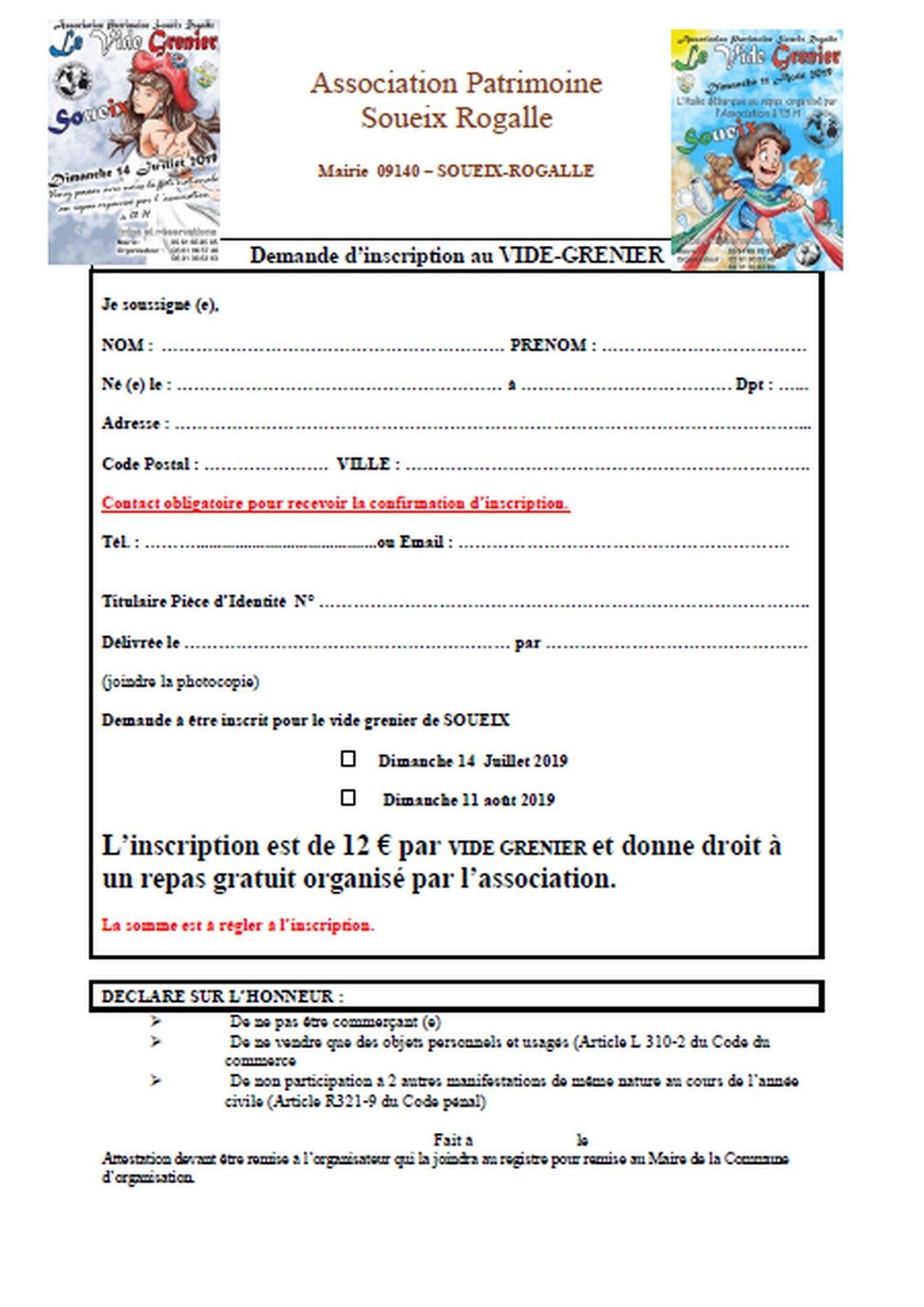 Vide Grenier 14 Juillet 2019