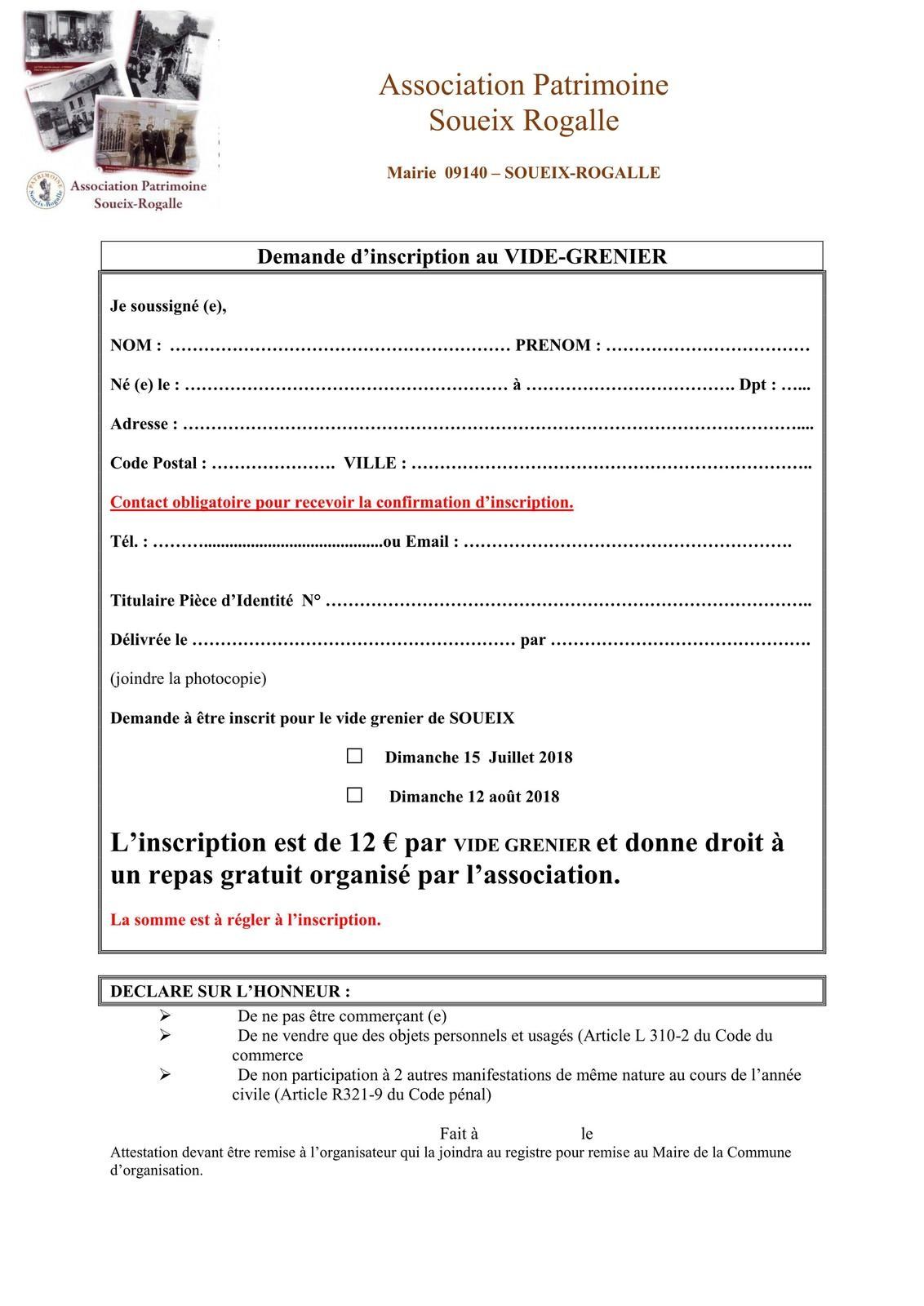 VIDE GRENIERS Dimanche 15 Juillet